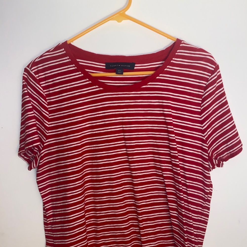 red striped TH shirt